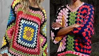 Crochet sweater pattern crochet sweater dress crochet sweater cardigan granny square crop top blouse [upl. by Assilrac]