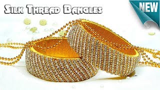 How To Make Beautiful Silk Thread Bangles Using Stone Chain Gold Ball Chain [upl. by Gamali]