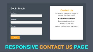 Responsive Contact Us Form In HTML And CSS  Contact Us Page In HTML And CSS [upl. by Yssej155]