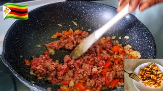 Cooking mince meat and pasta the Zimbabwean style [upl. by Yalhsa]