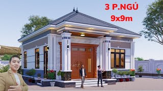 Nhà cấp 4 mái nhật đơn giản 3 phòng ngủ kích thước 9x9m tại Quảng Ninh Năm 2023  Nhà Đẹp Bách Hợp [upl. by Aihseket918]