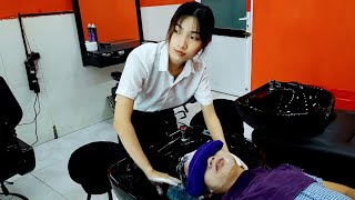 Vietnam Barbershop ASMR Massage Face and Wash Hair with Girl in Street Amazing Relaxation Services [upl. by Vasiliki79]