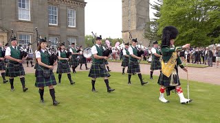 Huntly Pipe Band March out playing Cullen Bay during 2022 Gordon Castle Highland Games in Scotland [upl. by Hansiain]