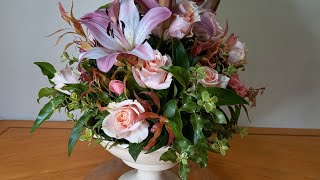 How to make a rose and lily flower bowl arrangement [upl. by Ttevy]