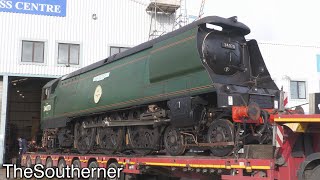 34070 quotManstonquot emerges from Herston Works  Swanage Railway 02112022 [upl. by Emory]