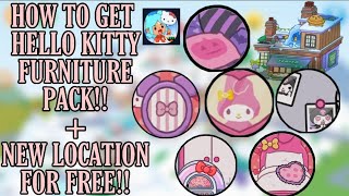 HOW TO GET THE HELLO KITTY FURNITURE PACK  NEW LOCATION POMPOM EMPORIUM FOR FREEToca Life World [upl. by Cynar]