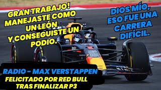 Radio Max Verstappen Felicitado Por Red Bull Tras Finalizar P3 F1 radio [upl. by Ardiekal]