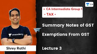 L3  Summary Notes of GST  Exemptions from GST  Shrey Sir [upl. by Steady]