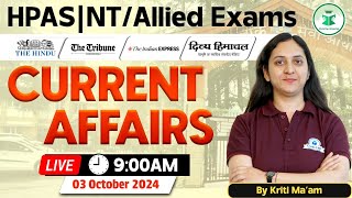 Himachal Daily Current Affairs Quiz amp MCQ 3rd October 2024  HPASAlliedNT Current Affairs 2024 [upl. by Nnylkoorb]