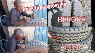 An OLD Man REGROOVING Old truck TIRES look New amazing must watch😲😉😁 [upl. by Sanford]