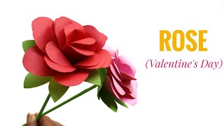 Rose with Stem amp Leaf for Valentines Day  DIY Tutorial by Paper Folds  972 [upl. by Itraa]