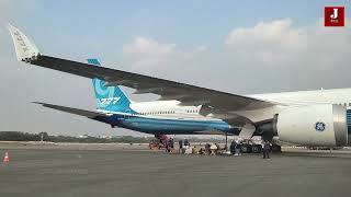 Boeing 777x A closeup of the engine landing gear and wing WingsIndia2024 Part 1 [upl. by Nwahshar]