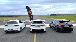 DRAG RACE 2021 VW GOLF R VS BMW M135i VS AMG A35 [upl. by Tcideneb]