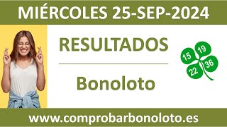 Resultado del sorteo Bonoloto del miercoles 25 de septiembre de 2024 [upl. by Adliw]