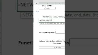 Numar zile lucratoare intre 2 date  Functia NETWORKDAYS  shorts [upl. by Orwin]
