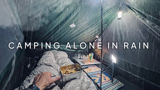 SOLO CAMPING IN RAIN WITH TINY WARM TENT [upl. by Ylla256]