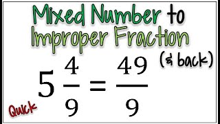 Quick Change a Mixed Number to an Improper Fraction amp Back  Improper Fraction to Mixed Number [upl. by Trenna66]