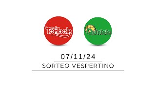 Sorteo Vespertino de Quiniela y Tómbola  07112024 [upl. by Paulette]