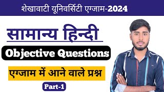 सामान्य हिन्दीShekhawati University ba 1st year general Hindi objective question2024 [upl. by Nylekoorb]