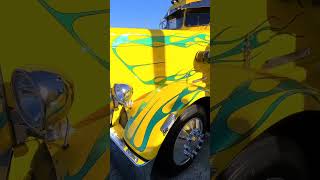 Maggini rides amp flames are a west coast staple peterbilt photoshoot flames semitruck yellow [upl. by Aronoel]