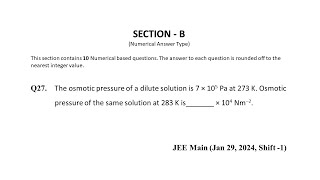 Q27 JEE Main Chemistry PYQ Jan 29 2024 Shift 1  Osmotic Pressure  NEON JEE NEET [upl. by Eyeleen]