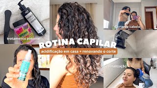 Rotina capilar em casa com acidificante  renovando o corte em camadas  ondulado 2c3a 🤍✨ [upl. by Cohlier]