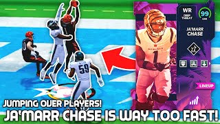 JaMarr Chase Is Way Too Fast Jumping Over Players Madden 22 [upl. by Animaj]