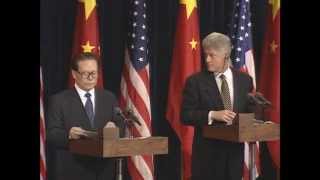 Pres Clinton amp Pres Jiang at Joint Press Conference 1997 [upl. by Hamitaf]