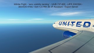 Infinite Flight  UA  B737800  LIFR status KOSH  3002541 amp zero visibility  ILS RW36  HD [upl. by Ezarra]