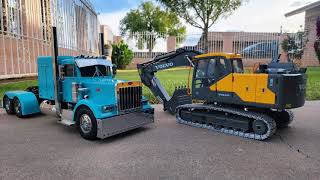 Introducing 114 Volvo EC160E Excavator with Custom Tamiya Grand Hauler Peterbilt 378379 [upl. by Vookles]