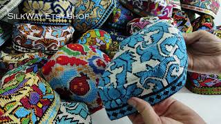 Uzbek Skullcap kufi hat cap Handmade silk embroidery by SilkWay shop  best handmade gift [upl. by Lugar]