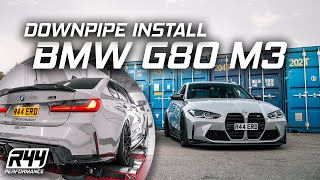 DOWNPIPE INSTALL ON THE NEW BMW G80 M3 LOUD WARNING [upl. by Inig81]