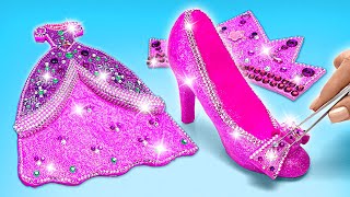 How To Craft Ariels Pink Glittery Outfit with Clay And Crystals  FUN DIY👑🧜‍♀️ [upl. by Akemit]