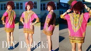 DIY DASHIKI DRESS IN 7MIN  10 DISCOUNT CODE DASHIKI FABRIC 🌍 African Harlem Culture Couture [upl. by Laeira841]