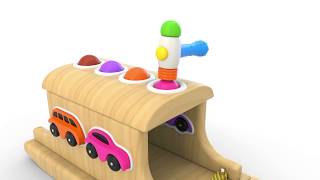 Learn Colors with Toy Cars and Color Balls Wooden Hammer Toys  Pinky and Panda [upl. by Yordan]