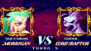 Darkstalkers  Morrigan Aensland vs Lord Raptor Very Hard AI Arcade Mode The Night Warriors [upl. by Watts]