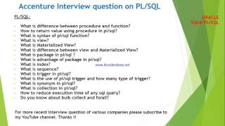 Accenture interview questions and answers on PLSQL [upl. by Balf]