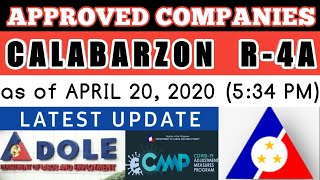 DOLE CALABARZON REGION 4A LIST OF APPROVED ESTABLISHMENT AS OF APRIL 20 2020 534PM [upl. by Ingrid]