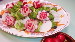 FLORES DE RABANITO DECORACIÓN ENSALADAS FACIL  Radish FLOWERS DECORATION SALADS [upl. by Adnoraj335]