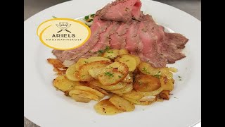 Roastbeef in der Pfanne angebraten  im Ofen weiter gegart  dazu Bratkartoffeln und Remoulade [upl. by Tarfe]