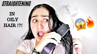 Can you straighten oily hair   Heavy Oiling Challenge [upl. by Lyrrehs]