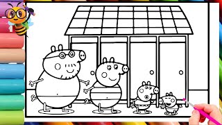 Peppa Pig Family fun at Swimming Poll Drawing and Coloring  Peppa Pig Family Drawing and Coloring [upl. by Macur]