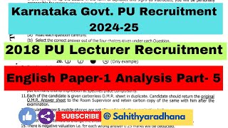 Karnataka PU Lecturer Recruitment 2024 2018 Previous English Question Paper1 Analysis Part6 [upl. by Benito]