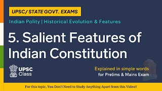 Salient features of Indian Constitution  Indian Polity  UPSC [upl. by Drawets]