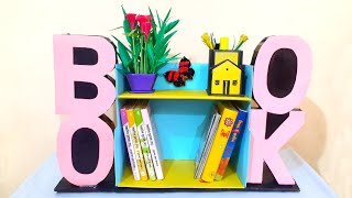 How to Make Bookshelf with Cardboard  DIY Cardboard Bookshelf  Organisation Idea  Bookshelf Craft [upl. by Llenra]