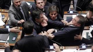 Italian MPs brawl in parliament over reforms [upl. by Ilamad250]