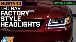 19992004 Mustang LED Bar Factory Style Headlights Clear Lens Review amp Install [upl. by Margalo564]