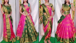 SILK BANARASI SAREE DRAPING IN 5 STYLESHALF SAREE DRAPING STYLESSTYLE YOUR SAREE WITH LEHENGA [upl. by Adnah]