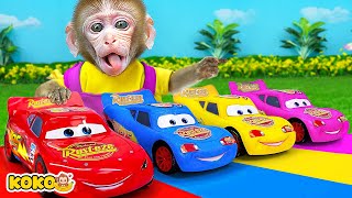 Monkey Koko Playing Racing With Colorful Cars And Eat Honey Bear Jelly  KUDO KOKO CHANNEL [upl. by Airetas315]