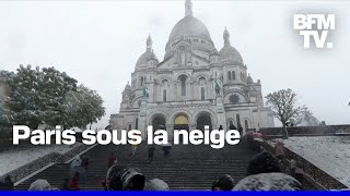 Tour Eiffel SacréCoeur Disneyland… La neige a recouvert les monuments de Paris ce jeudi [upl. by Grimbald]